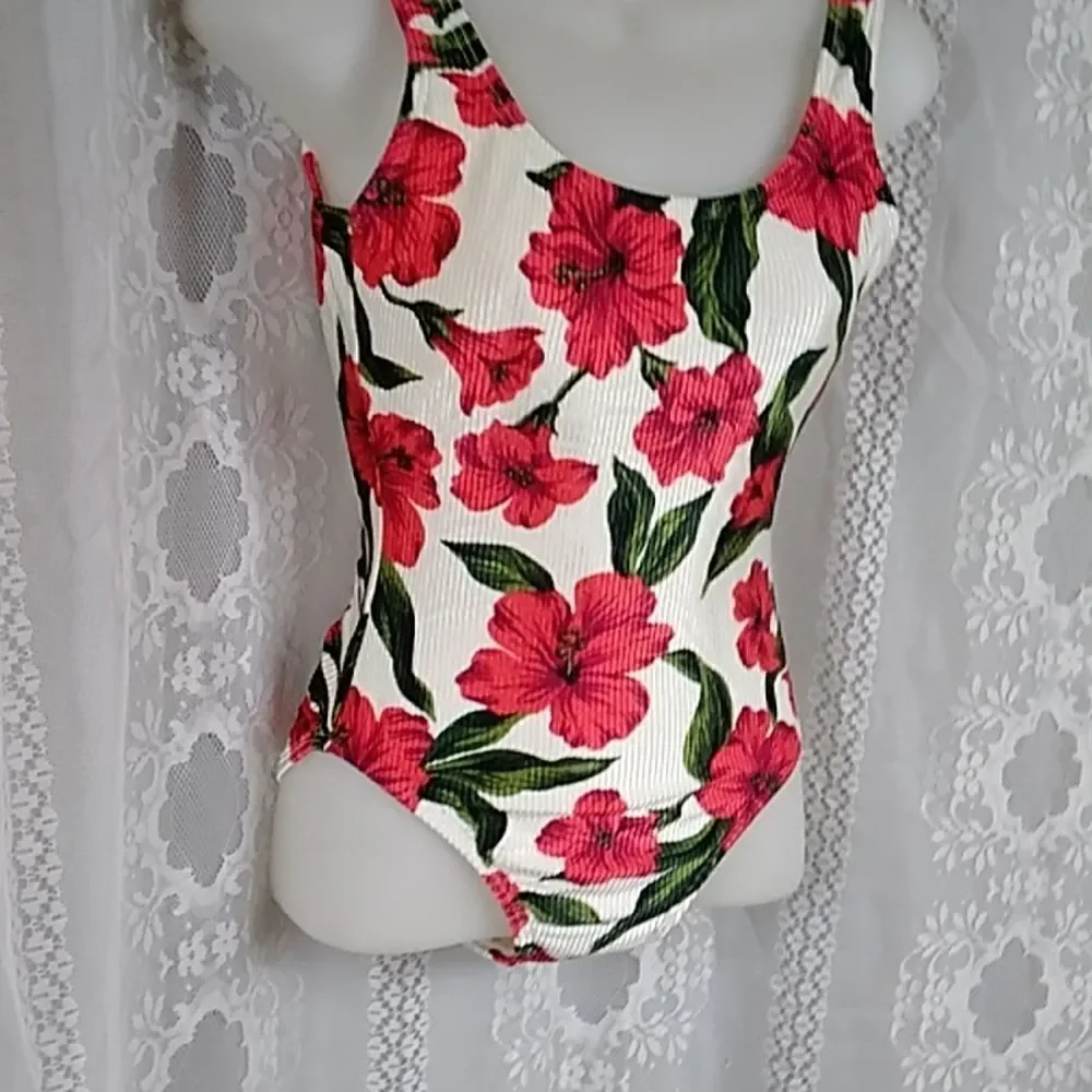 Vintage Floral Women Swim Size S M Approximately